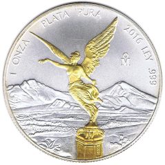 Moneda onza de plata Mexico 2016 Libertad Dorada.  - 1