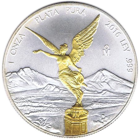 Moneda onza de plata Mexico 2016 Libertad Dorada.  - 1