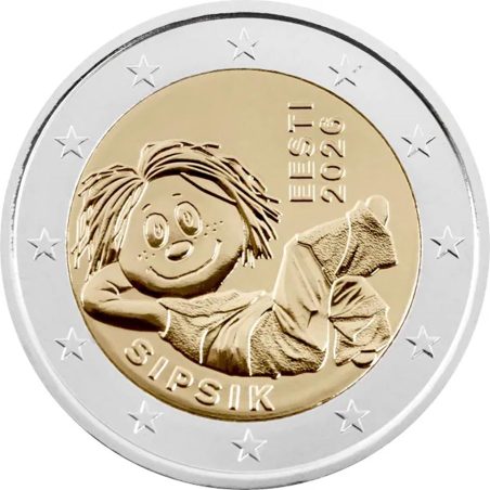 moneda conmemorativa 2 euros Estonia 2026 Muñeco Sipsik.  - 1