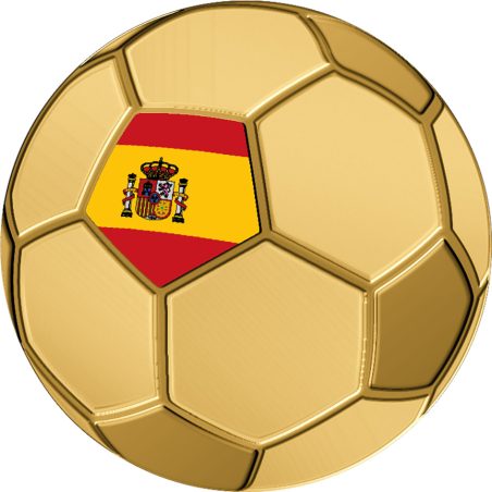 Moneda de oro Tchad 3000 Francs. Balón Bandera España.  - 1