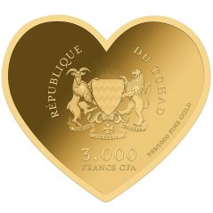 Moneda de oro Tchad 3000 Francs. Corazón Bandera España.