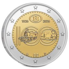 moneda conmemorativa 2 euros Bélgica 2026 100 Años Ferrocarril  - 1