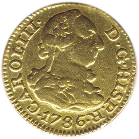 Moneda de oro 1/2 Escudo 1786 Carlos III Madrid DV.  - 1