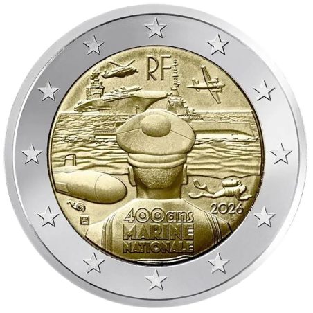 moneda conmemorativa 2 euros Francia 2026 400 Años Marina Nacional  - 1