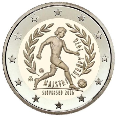 moneda conmemorativa 2 euros Eslovaquia 2026 Fútbol UEFA 1976.  - 1