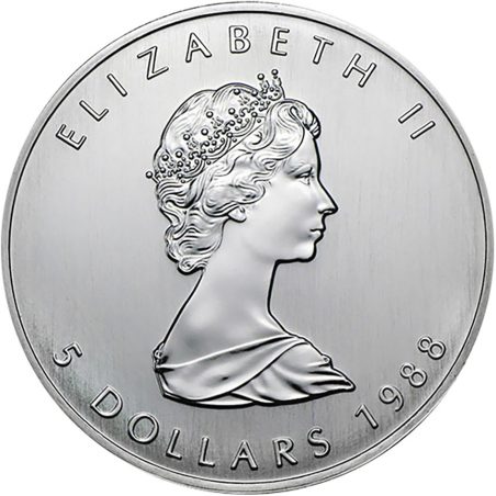 Moneda onza de plata 5$ Canada Hoja de Arce 1988