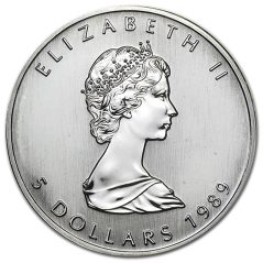 Moneda onza de plata 5$ Canada Hoja de Arce 1989