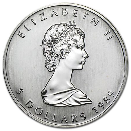 Moneda onza de plata 5$ Canada Hoja de Arce 1989