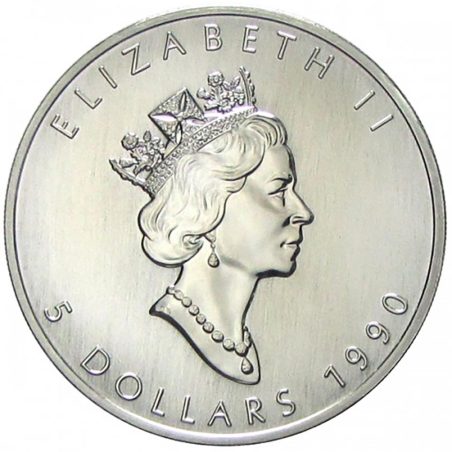 Moneda onza de plata 5$ Canada Hoja de Arce 1990