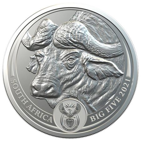 Moneda onza de plata 5 Rand Sudafrica 2021 Buffalo.  - 1