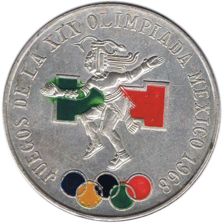 Moneda de plata 25 pesos Mexico 1968 Juegos Olímpicos. Color  - 1