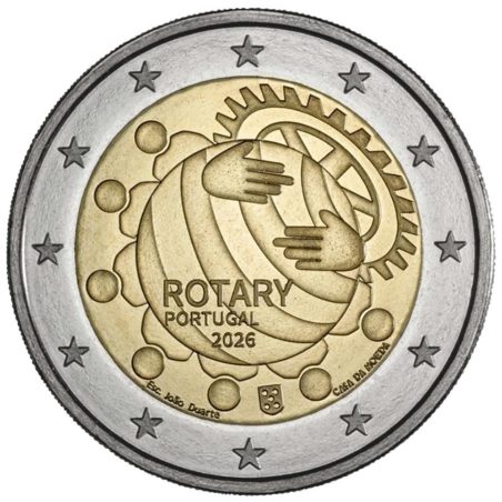 moneda conmemorativa 2 euros Portugal 2026 Centenario Rotary  - 1