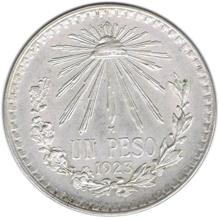 Moneda de plata 1 peso Mexico 1923.  - 1