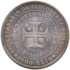Moneda de plata 1000 Reis Portugal 1898 Descubrimiento de la India.