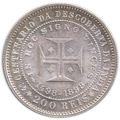Moneda de plata 200 Reis Portugal 1898 Descubrimiento de la India.