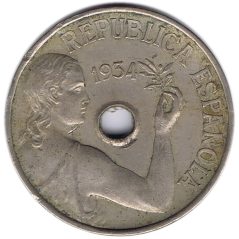 Moneda 25 céntimos 1934 República Española. MBC.  - 1