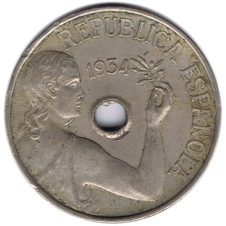 Moneda 25 céntimos 1934 República Española. MBC.  - 1