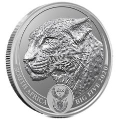 Moneda onza de plata 5 Rand Sudafrica 2020 Leopardo.  - 1