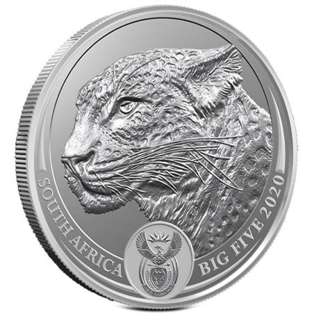 Moneda onza de plata 5 Rand Sudafrica 2020 Leopardo.  - 1