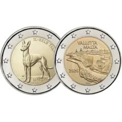 moneda conmemorativa 2 euros Malta 2026 Perro del Faraón y Valletta.  - 1