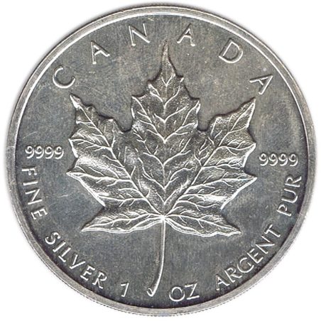 Moneda onza de plata 5$ Canada Hoja de Arce 1988  - 2