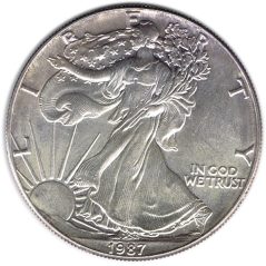 Moneda onza de plata 1$ Estados Unidos Liberty 1987.  - 1