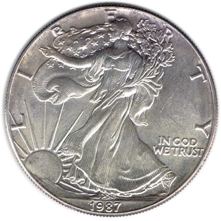 Moneda onza de plata 1$ Estados Unidos Liberty 1987.  - 1