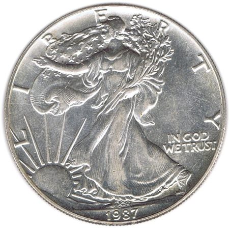 Moneda onza de plata 1$ Estados Unidos Liberty 1987.  - 1