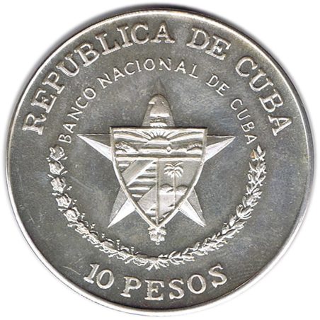 Moneda onza de plata 10 pesos Cuba 1988 Cienfuegos.