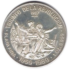 Moneda onza de plata 10 pesos Cuba 1987 Triunfo de la Revolución.  - 1