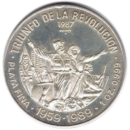 Moneda onza de plata 10 pesos Cuba 1987 Triunfo de la Revolución.  - 1