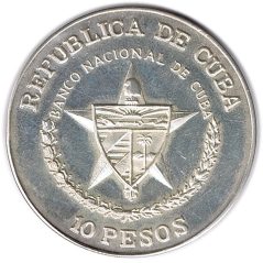 Moneda onza de plata 10 pesos Cuba 1987 Triunfo de la Revolución.