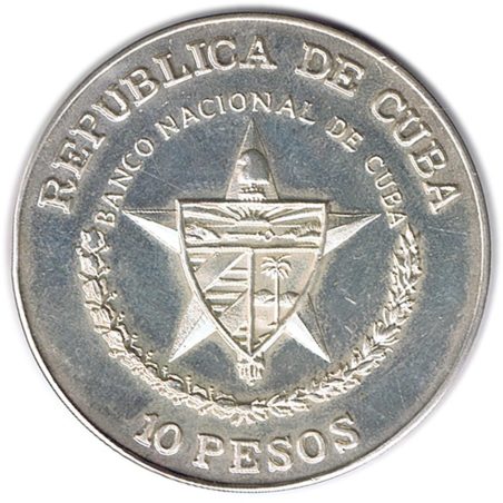 Moneda onza de plata 10 pesos Cuba 1987 Triunfo de la Revolución.