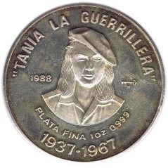 Moneda onza de plata 10 pesos Cuba 1988 Tania La Guerrillera.  - 1