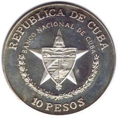 Moneda onza de plata 10 pesos Cuba 1988 Tania La Guerrillera.