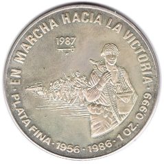 Moneda onza de plata 10 pesos Cuba 1987 Marcha hacia la Libertad.  - 1