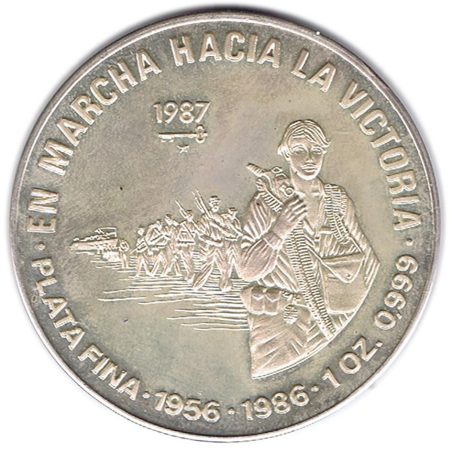 Moneda onza de plata 10 pesos Cuba 1987 Marcha hacia la Libertad.  - 1