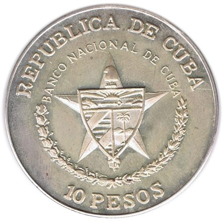 Moneda onza de plata 10 pesos Cuba 1987 Marcha hacia la Victoria.