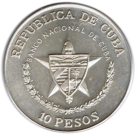 Moneda onza de plata 10 pesos Cuba 1988 Asalto cuartel Moncada.