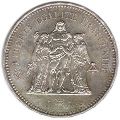 Moneda de plata 50 francos Francia 1978.