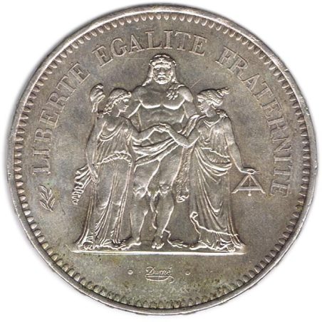 Moneda de plata 50 francos Francia 1978.