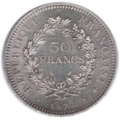 Moneda de plata 50 francos Francia 1977.  - 1
