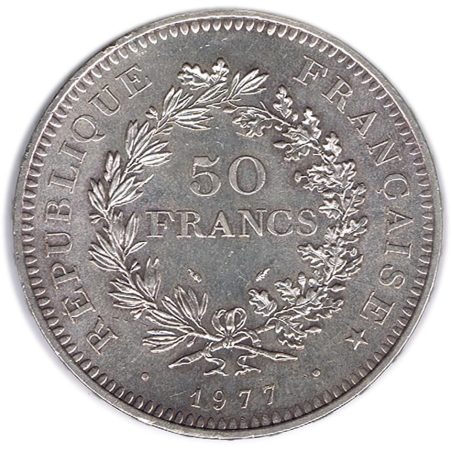 Moneda de plata 50 francos Francia 1977.  - 1