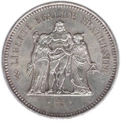 Moneda de plata 50 francos Francia 1977.