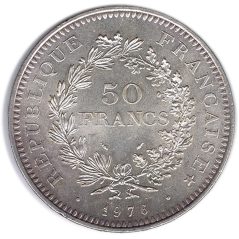 Moneda de plata 50 francos Francia 1976.  - 1
