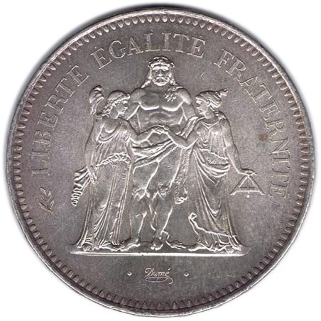 Moneda de plata 50 francos Francia 1976.