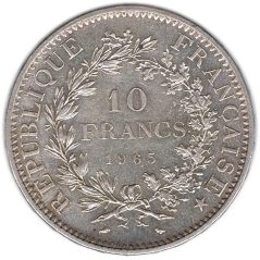 Moneda de plata 10 francos Francia 1965.  - 1