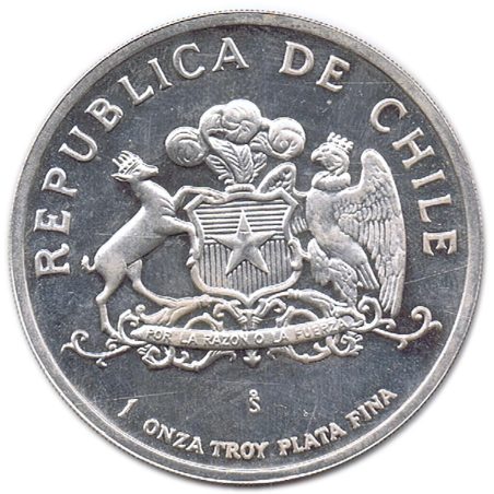 Onza de plata Chile 1983 10º Aniversario Liberación Nacional.