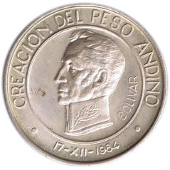 Onza de plata Peru 1984 Simón Bolivar. Banco Minero.  - 1