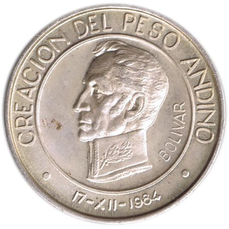 Onza de plata Peru 1984 Simón Bolivar. Banco Minero.  - 1
